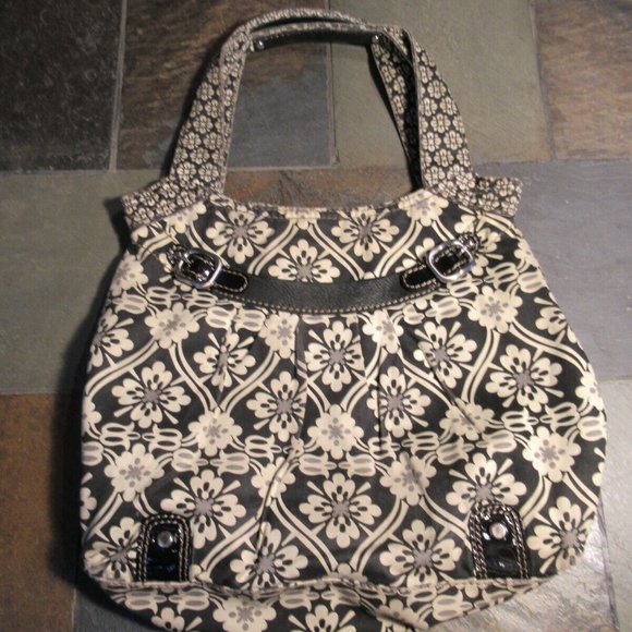 Large Black /Cream flower pattern Sutter Fossil shopper tote bag. - Picture 11 of 12